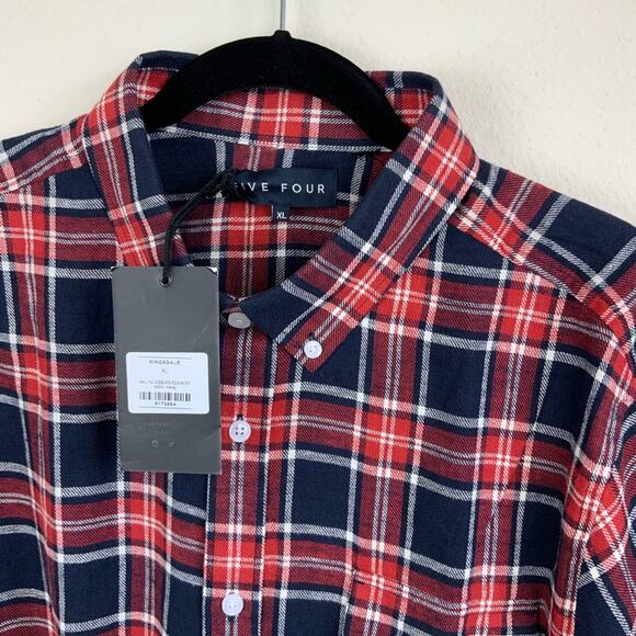 Five Four Kingsdale Red Plaid Button Shirt Red Multi Size XL - Picture 4 of 6